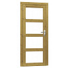 Vuren enkele 4-ruits deur incl. kozijn 90 x 201 cm., linksdraaiend, groen geïmpregneerd