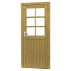 Vuren enkele 6-ruits deur incl. kozijn, 90 x 201 cm., rechtsdraaiend, groen geïmpregneerd