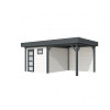 Vuren Topvision tuinhuis Tapuit, 300 x 300 cm. en luifel 300 cm., wit / antraciet gespoten