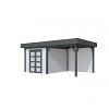 Vuren Topvision tuinhuis Bosuil, 300 x 300 cm. en luifel 300 cm., lichtgrijs / antraciet gespoten