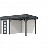 Vuren Topvision tuinhuis Kiekendief, 200 x 300 cm. en luifel 300 cm., wit / antraciet gespoten