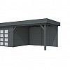 Vuren Topvision tuinhuis Bosuil, 300 x 300 cm. en luifel 400 cm., antraciet gespoten