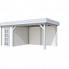 Vuren Topvision tuinhuis Kiekendief, 200 x 300 cm. en luifel 400 cm., wit / lichtgrijs gespoten