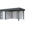 Vuren Topvision tuinhuis Parelhoen, 400 x 300 cm. en luifel 400 cm., lichtgrijs / antraciet gespoten