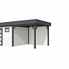 Vuren Topvision tuinhuis Tapuit, 300 x 300 cm. en luifel 300 cm., wit / antraciet gespoten