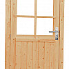 Vuren enkele 6-ruits deur incl. kozijn, 90 x 201 cm., linksdraaiend, onbehandeld