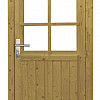 Vuren enkele 6-ruits deur incl. kozijn, 90 x 201 cm., rechtsdraaiend, groen geïmpregneerd