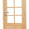 Vuren enkele 8-ruits deur incl. kozijn, rechtsdraaiend, 90 x 201 cm., onbehandeld