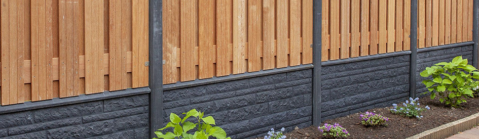 Hout Beton Rotsmotief Schutting Antraciet 