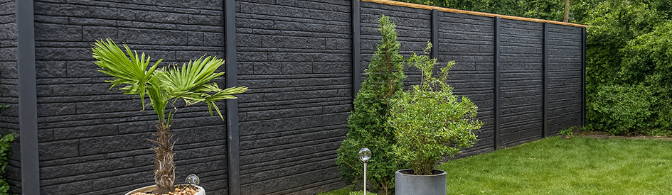 Betonschutting Rotsmtotief Zwart Gecoat