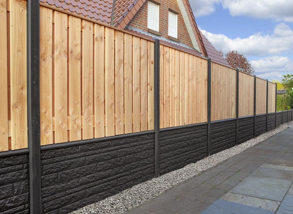 Hout beton Rotsmotief Schutting Zwart Gecoat