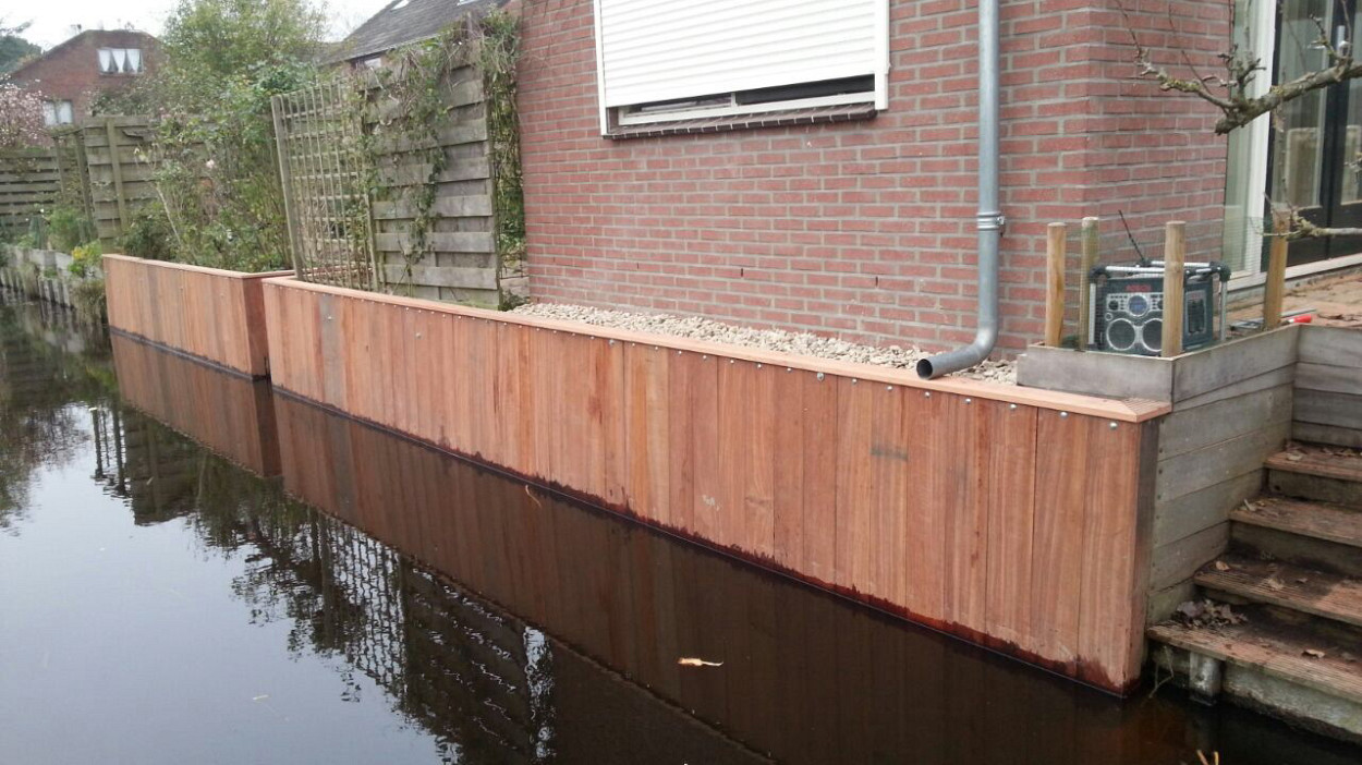 Hardhouten damwandplank 3x20 cm Geschaafd, Mes en Groef, Werkend 18,5 cm