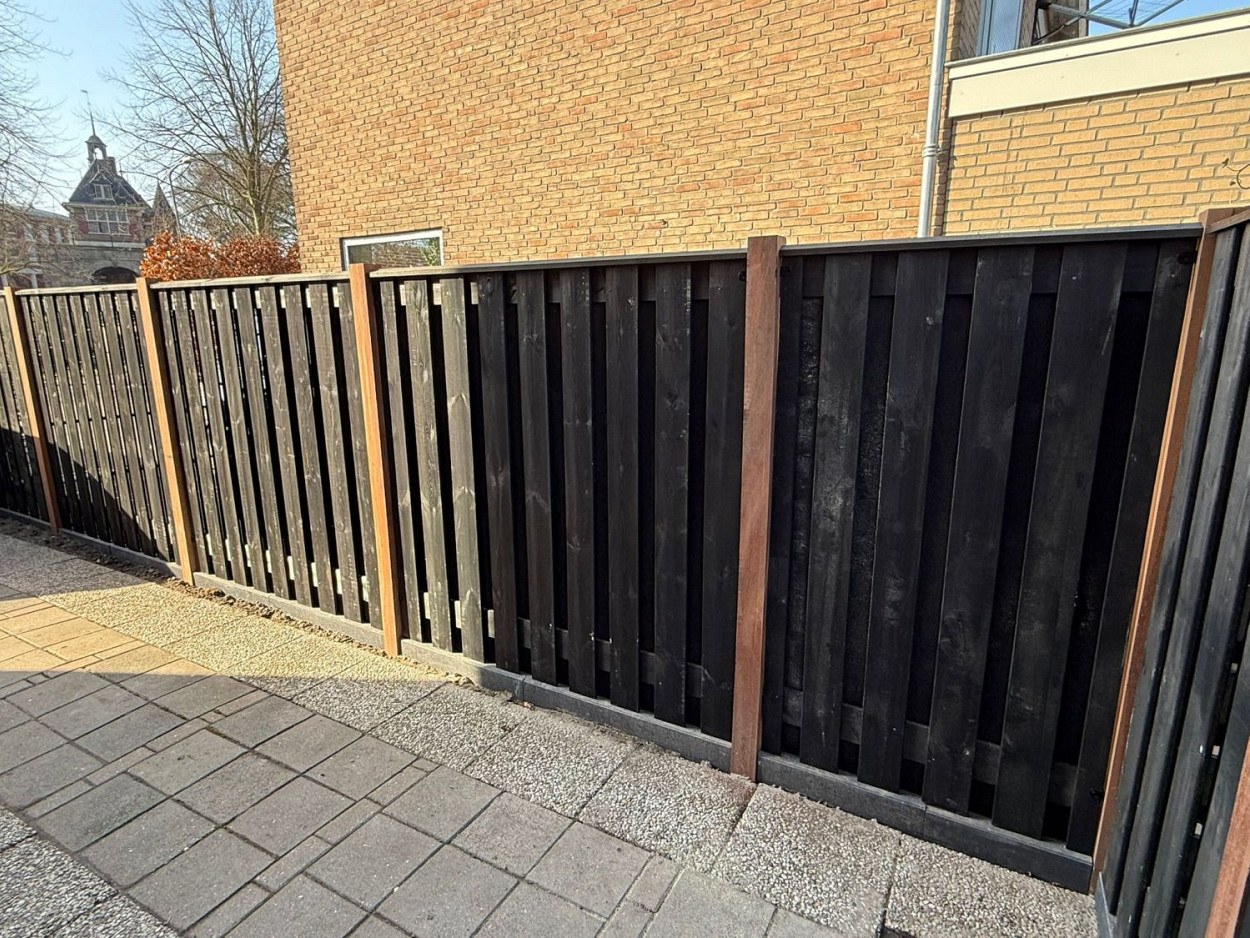 JWOODS Tuinscherm 21-Planks Recht Verticaal 180x180 cm Zwart Gespoten