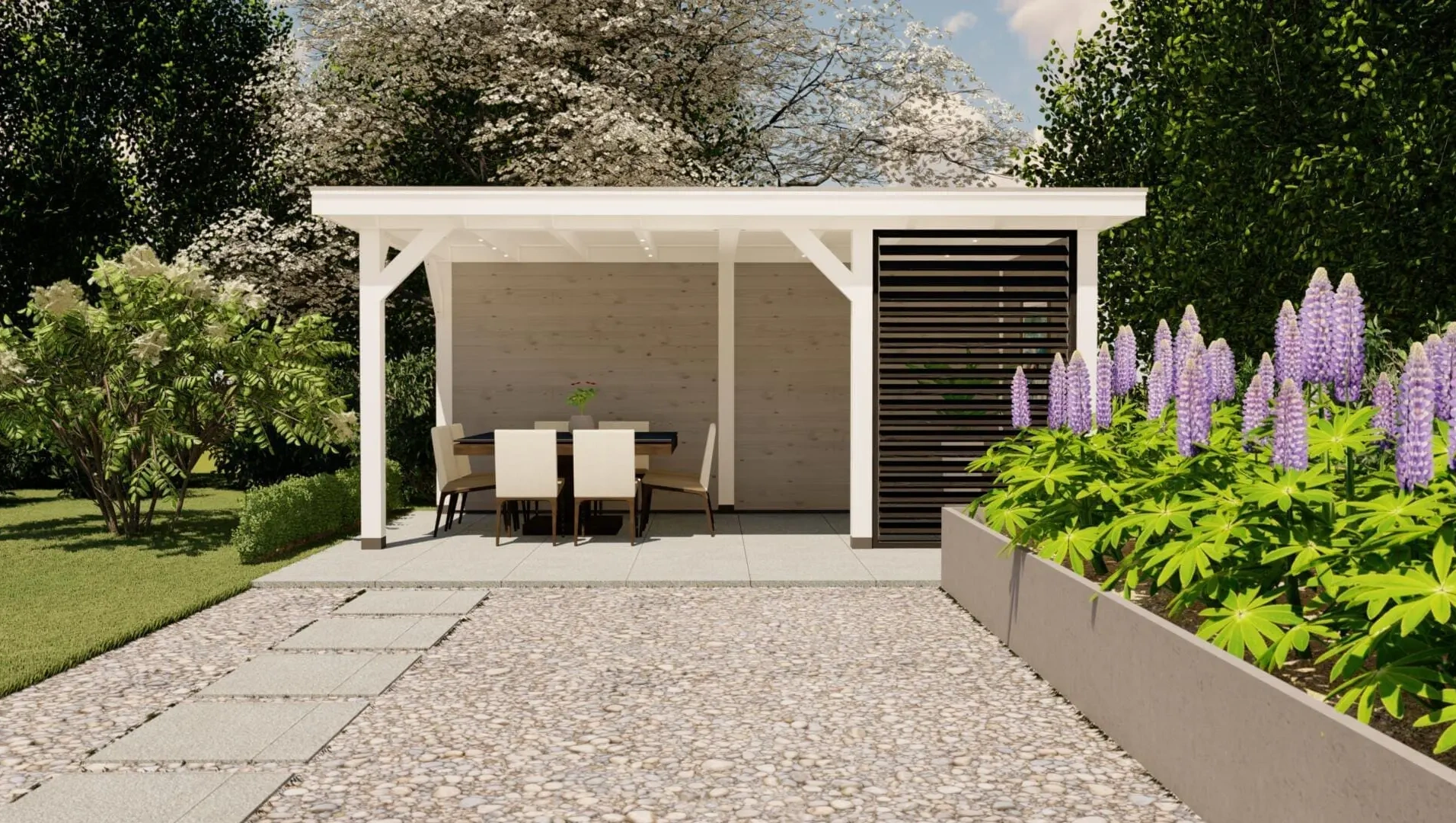 3617 buitenverblijf barcelona 3300x5935 mm wit grijs vooraanzicht