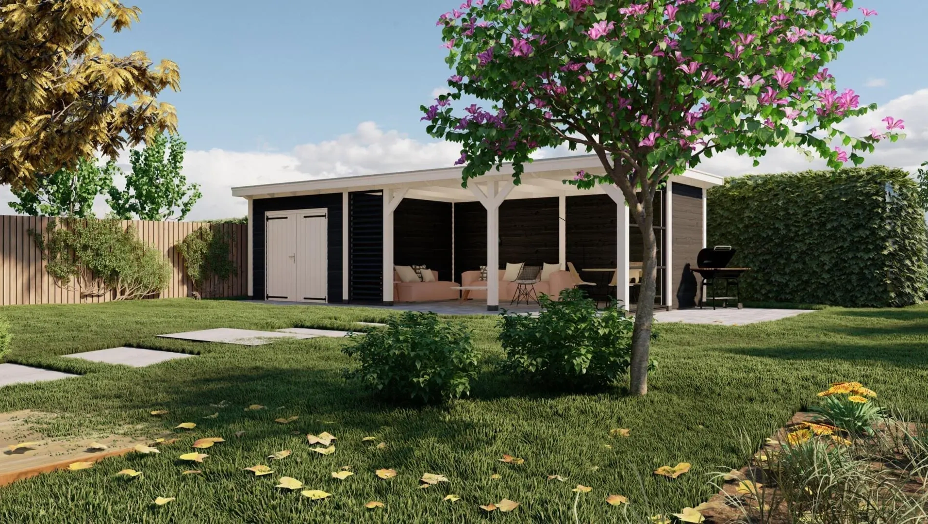 3624 buitenverblijf barcelona dakmaat 10060x4310mm staandermaat 9520x3770mm  rechterzijde veraf 1