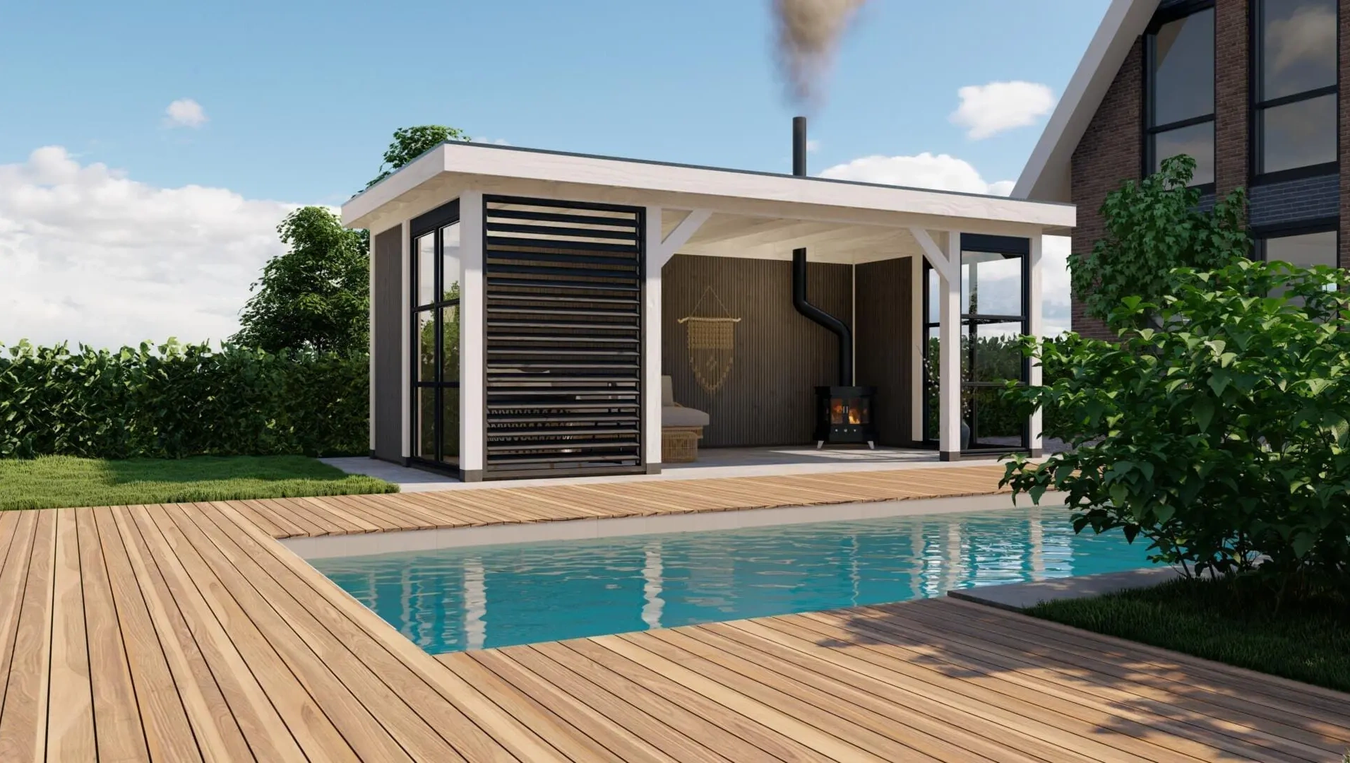 3640 buitenverblijf rome dakmaat 6900x3740 mm staandermaat 6395x3270 mm wit linkerzijde veraf 2