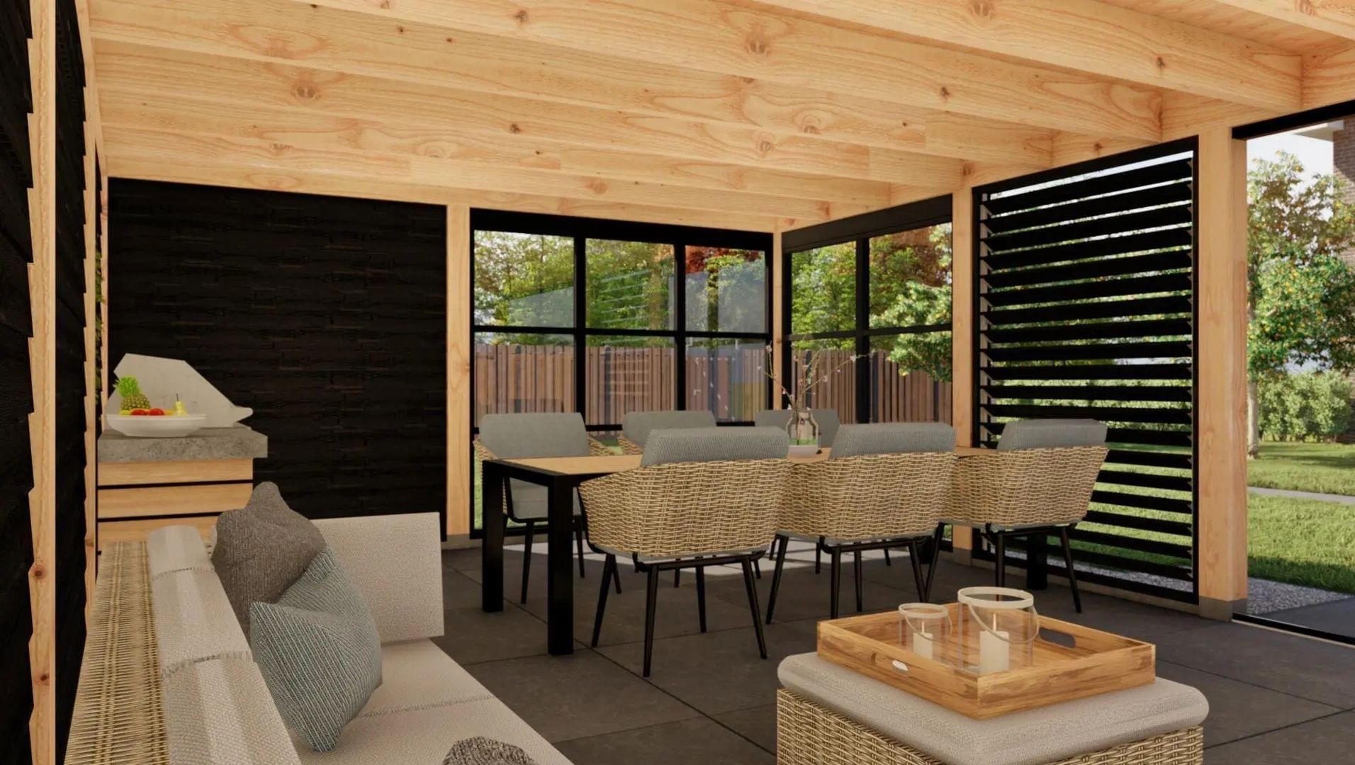 3641 buitenverblijf rome dakmaat 7510x5385 mm staandermaat 7020x4895 mm  binnenzijde