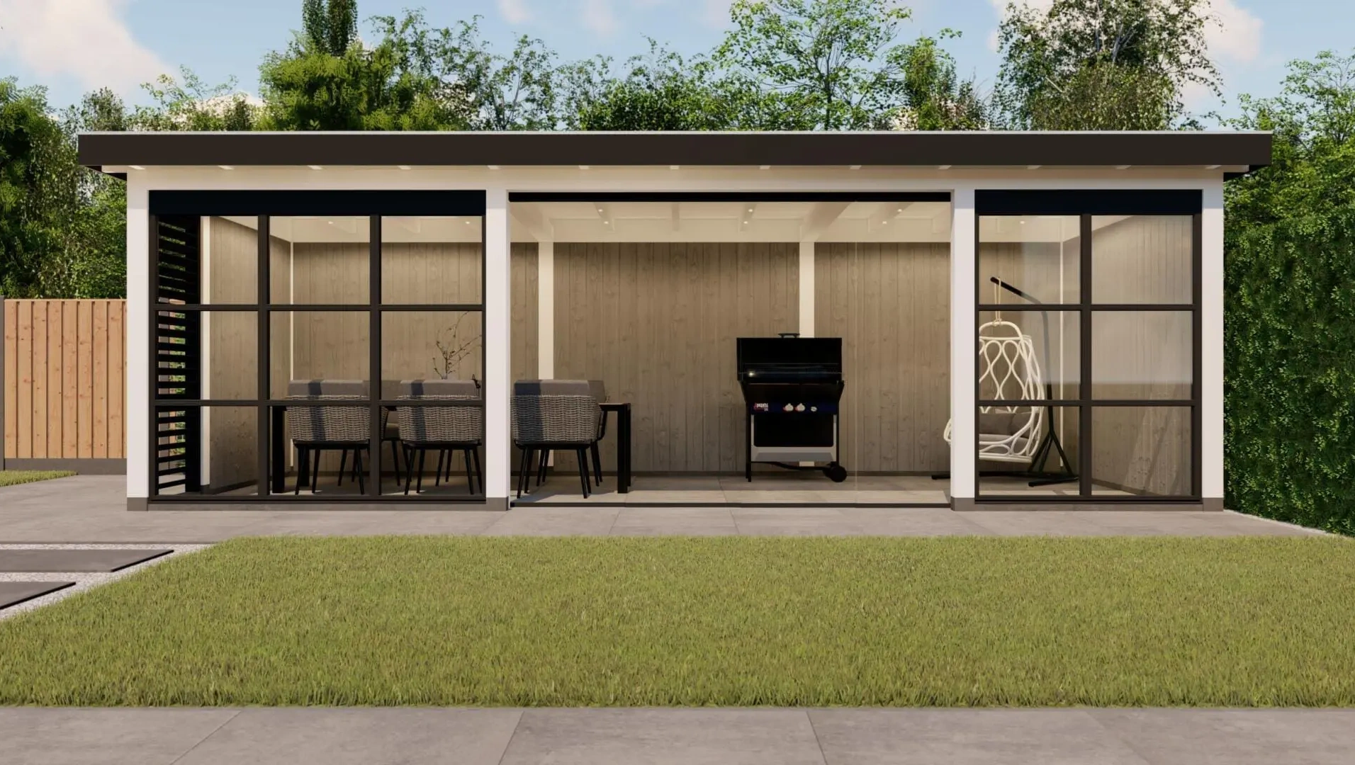 3642 buitenverblijf rome 8440x4210mm met steellook  voorzijde 1