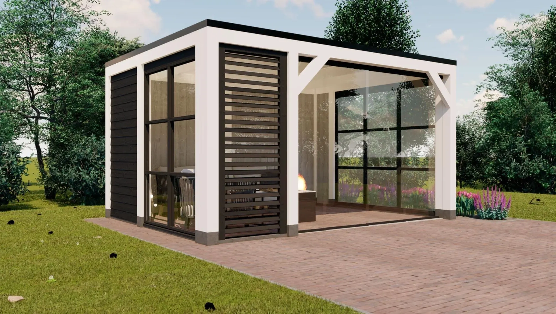 3653 buitenverblijf valencia 4500x3500 mm wit zwart linkerzijde