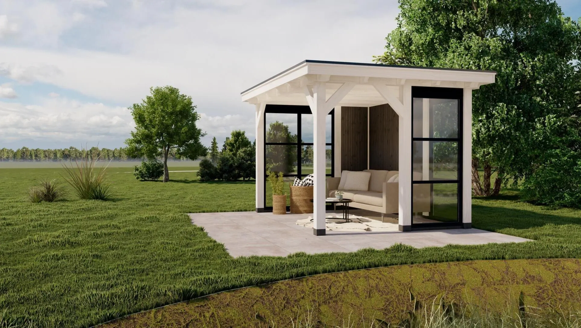 3625 buitenverblijf barcelona dakmaat 4310x3310mm staandermaat 3770x2770mm wit 2  rechterkant