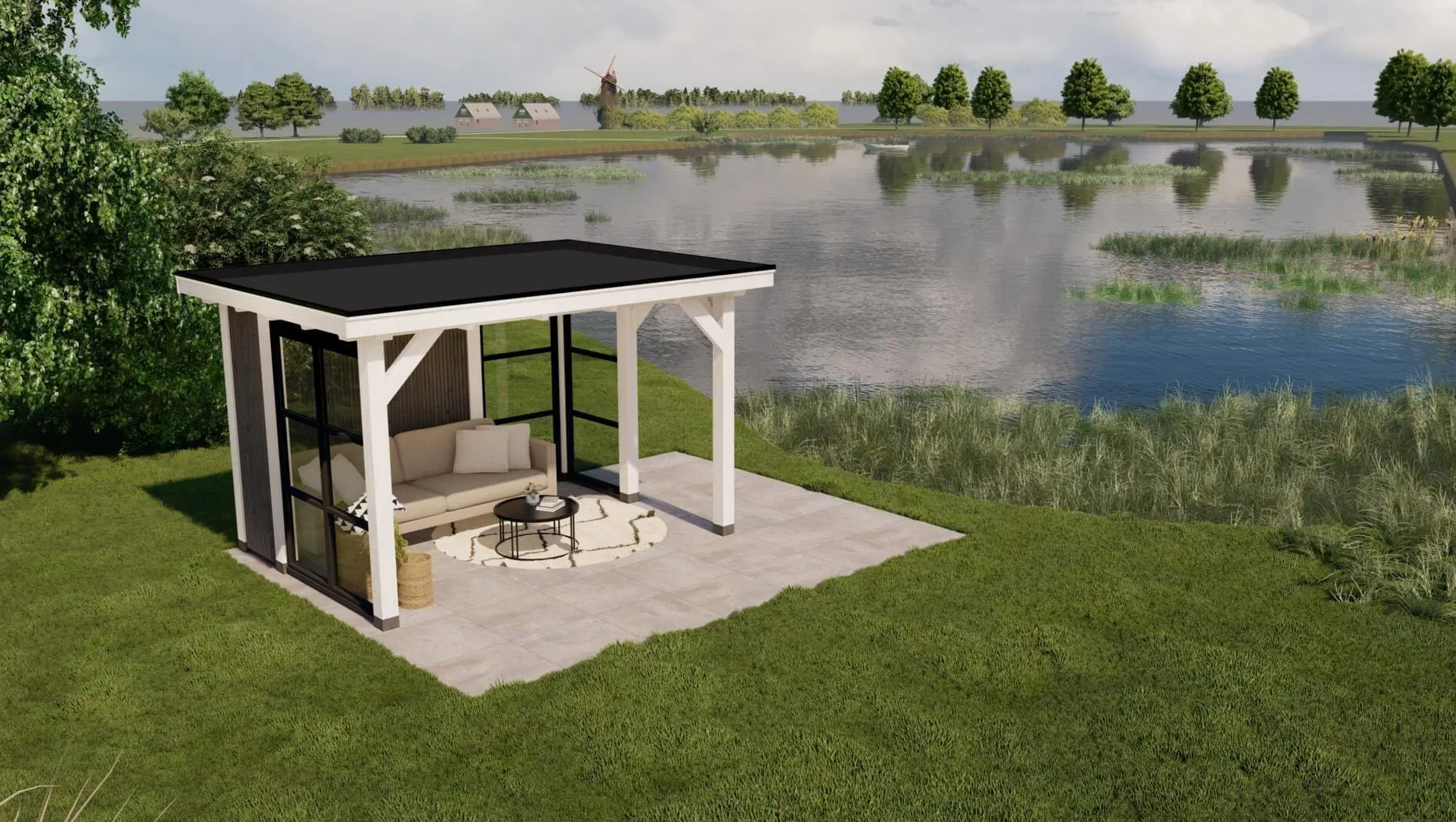 3625 buitenverblijf barcelona dakmaat 4310x3310mm staandermaat 3770x2770mm wit 2 van boven kopie