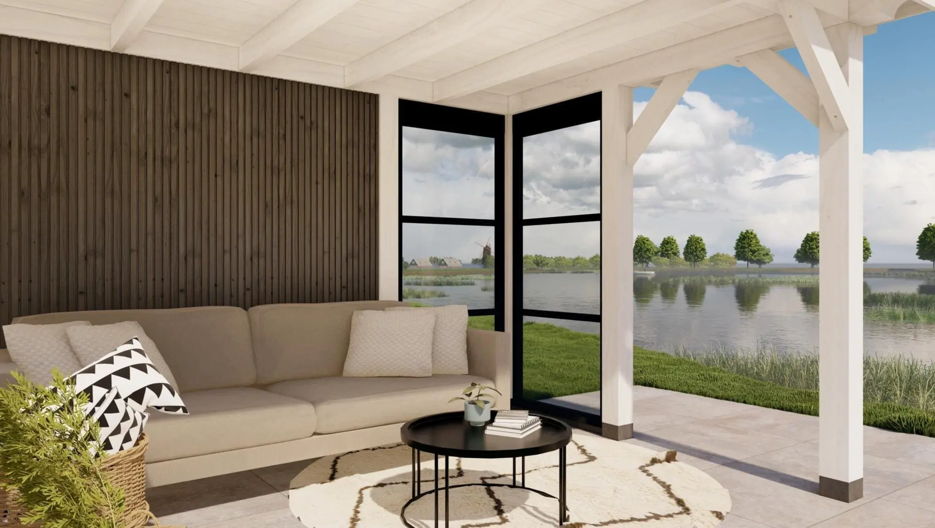 3625 buitenverblijf barcelona dakmaat 4310x3310mm staandermaat 3770x2770mm wit steellook  binnenzijde 1