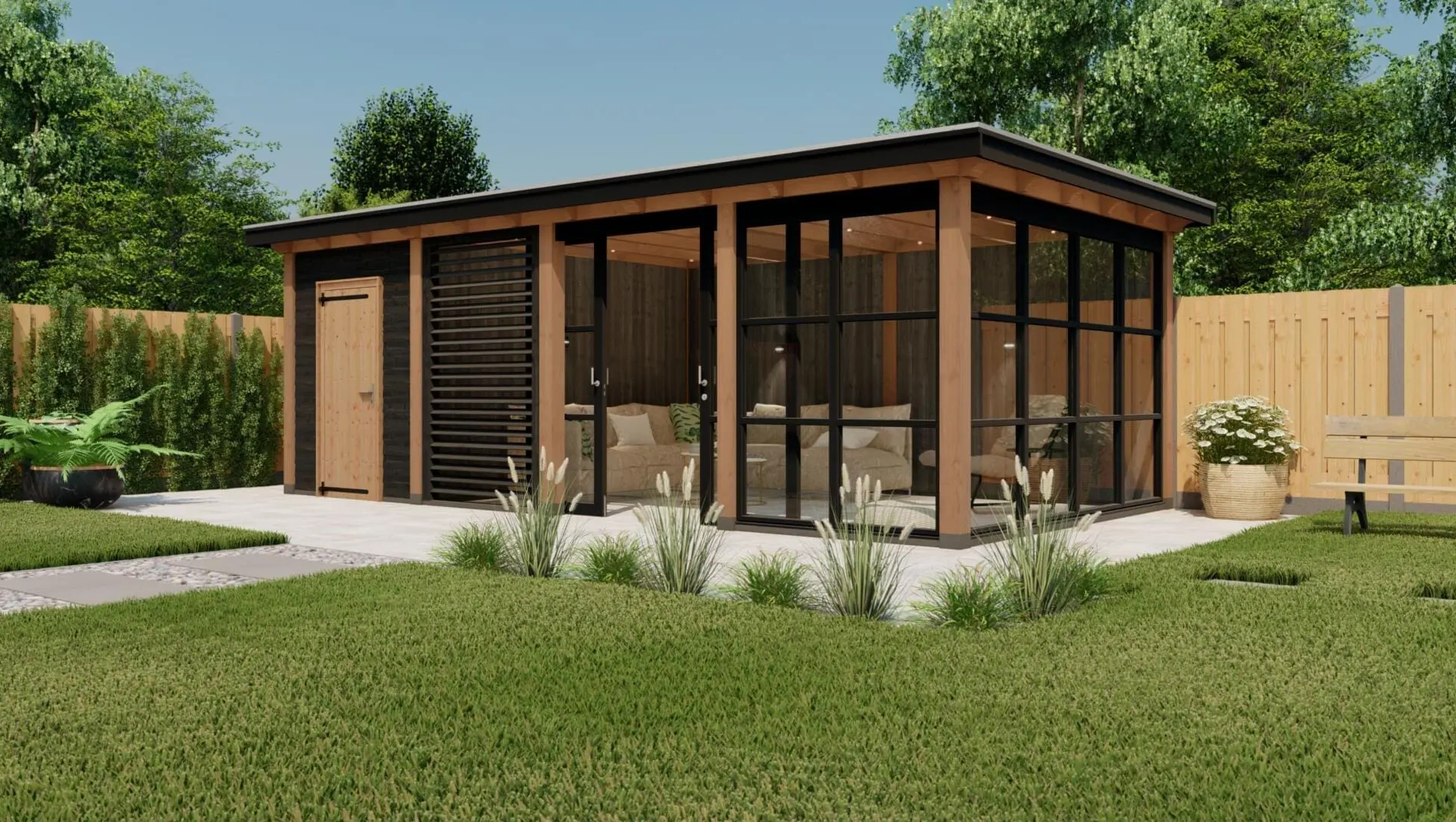 3628 buitenverblijf barcelona 7914x4299 mm douglas zwart rechterzijde