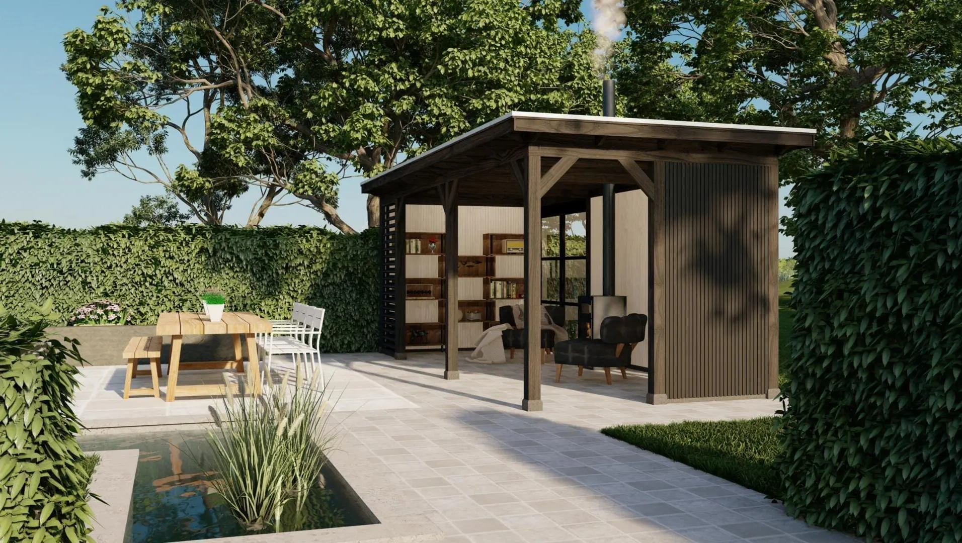 3679 buitenverblijf parijs dakmaat 6928x3228mm staandermaat 6420x2720mm met tafel  rechterzijkant