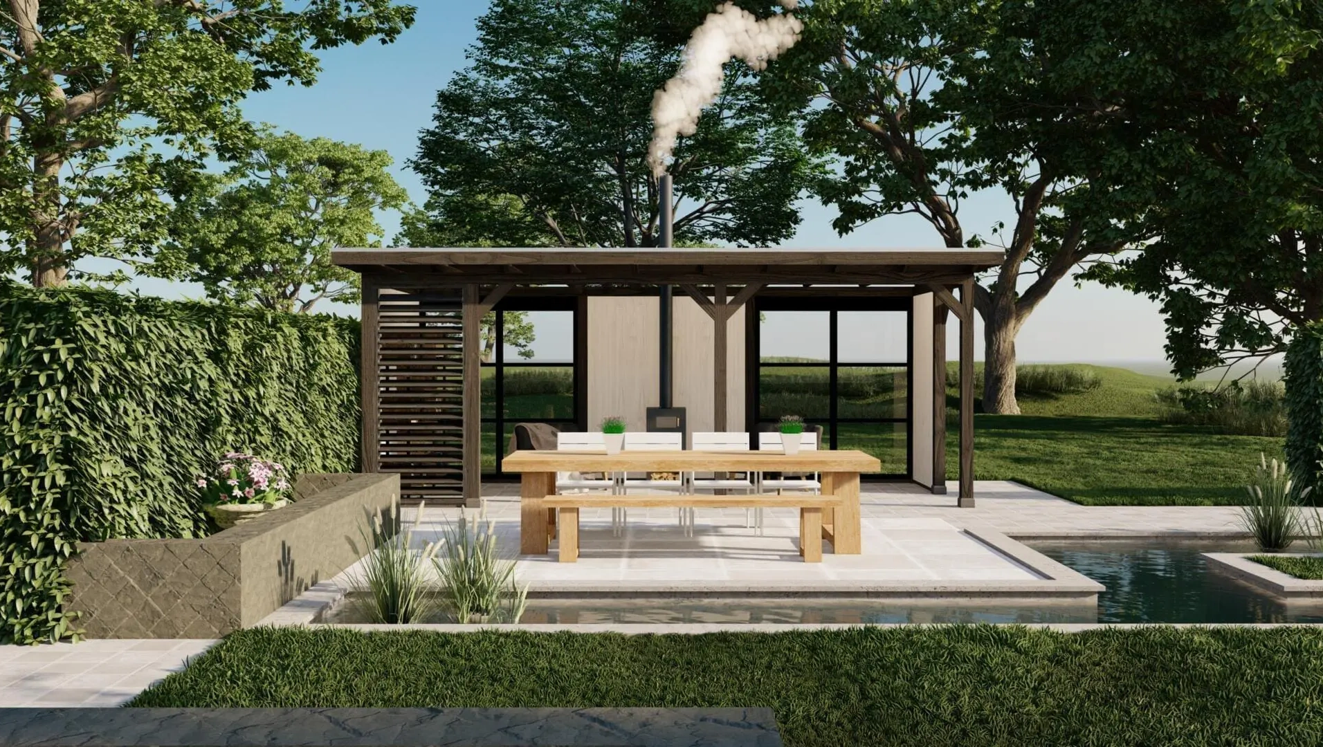 3679 buitenverblijf parijs dakmaat 6928x3228mm staandermaat 6420x2720mm met tafel  voorzijde