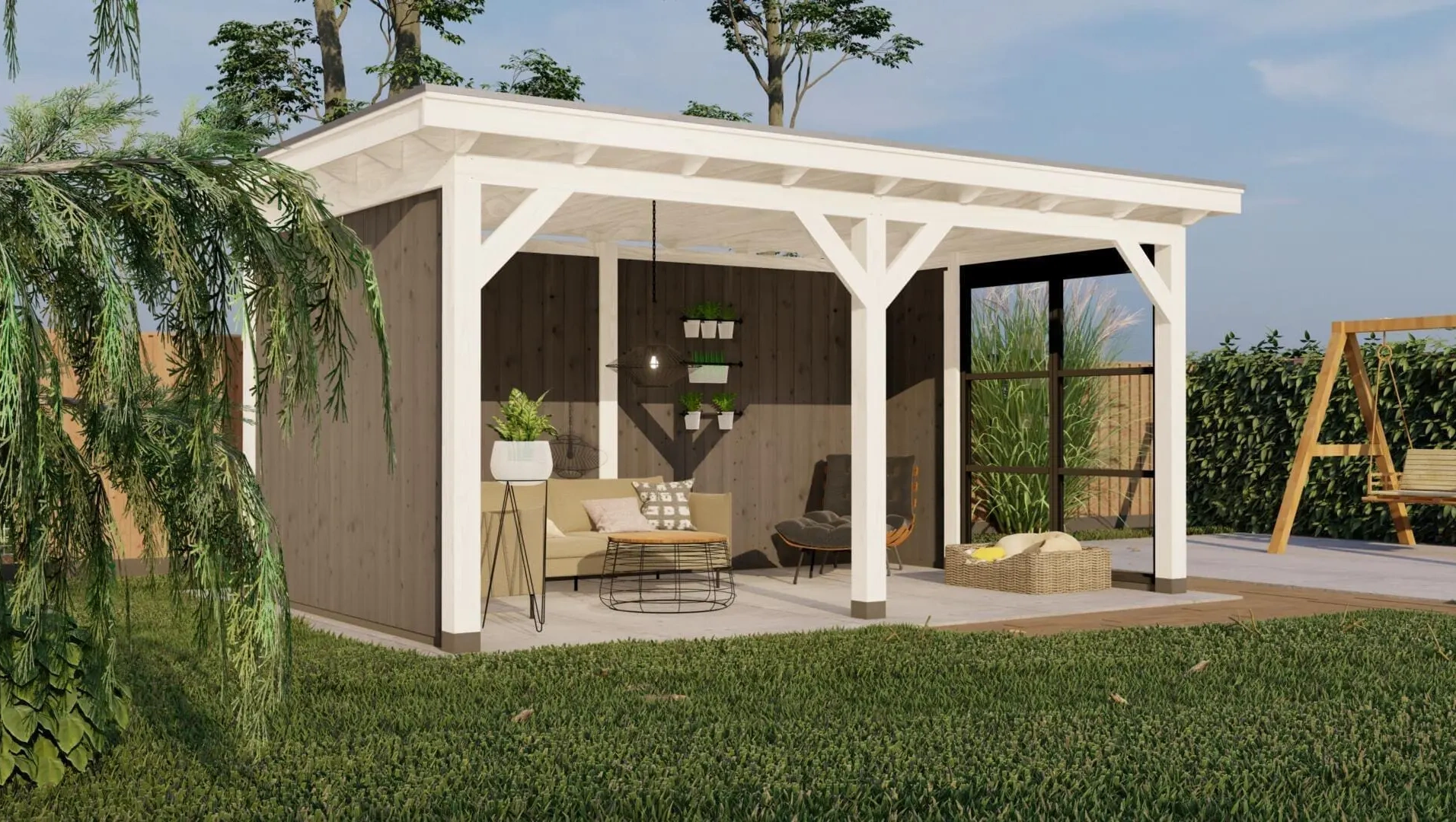 3680 buitenverblijf parijs l 2980x4960 mm wit grijs linkerzijde