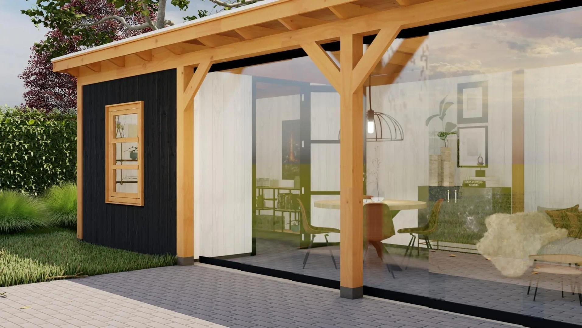 3682 buitenverblijf parijs l dakmaat 8560x3810mm staandermaat 8020x3270mm  naar binnen