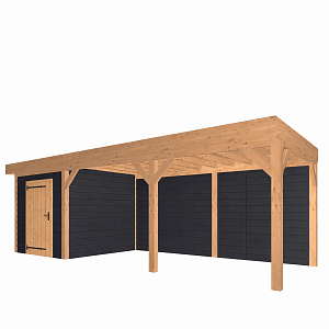 JWOODS Buitenverblijf 800x300cm incl. berging 200(b), Fijnbezaagd zweeds rabat zwart