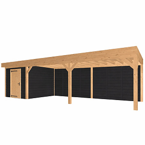 JWOODS Buitenverblijf 900x300cm incl. berging 200(b), Fijnbezaagd zweeds rabat zwart