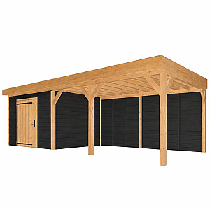 JWOODS Buitenverblijf 700x370cm incl. berging 200(b), Geschaafd met zweeds rabat zwart