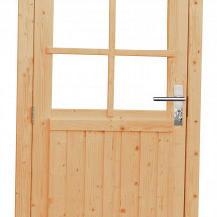 Vuren enkele 6-ruits deur incl. kozijn, 90 x 201 cm., linksdraaiend, onbehandeld