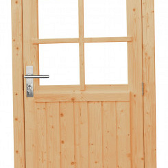 Vuren enkele 6-ruits deur incl. kozijn, 90 x 201 cm., rechtsdraaiend, onbehandeld