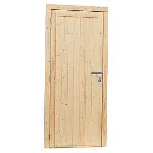 Vuren enkele dichte deur incl. kozijn, 90 x 201 cm., linksdraaiend, onbehandeld