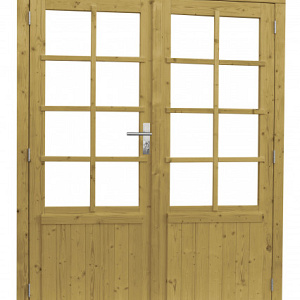 Vuren dubbele 8-ruits deur incl. kozijn, 168 x 201 cm., groen geïmpregneerd