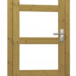 Vuren enkele 4-ruits deur incl. kozijn 90 x 201 cm., linksdraaiend, groen geïmpregneerd