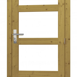 Vuren enkele 4-ruits deur incl. kozijn 90 x 201 cm. rechtsdraaiend, groen geïmpregneerd