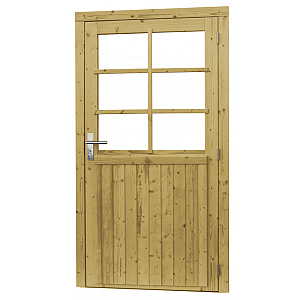 Vuren enkele 6-ruits deur incl. kozijn, 112 x 201 cm., rechtsdraaiend, groen geïmpregneerd