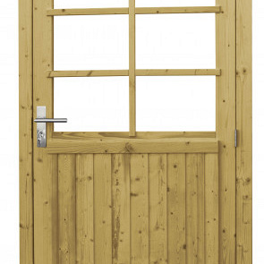 Vuren enkele 6-ruits deur incl. kozijn, 112 x 201 cm., rechtsdraaiend, groen geïmpregneerd