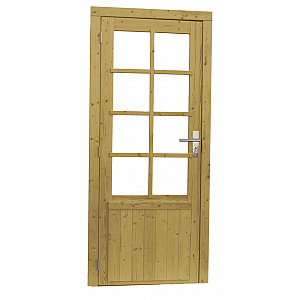 Vuren enkele 8-ruits deur incl. kozijn, linksdraaiend, 90 x 201 cm., groen geïmpregneerd