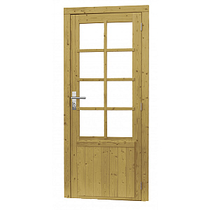 Vuren enkele 8-ruits deur incl. kozijn, rechtsdraaiend, 90 x 201 cm., groen geïmpregneerd