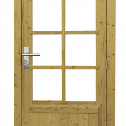 Vuren enkele 8-ruits deur incl. kozijn, rechtsdraaiend, 90 x 201 cm., groen geïmpregneerd