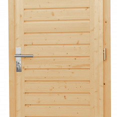 Vuren enkele dichte deur opdekdeur 90 x 201 cm., rechtsdraaiend, onbehandeld