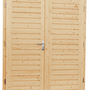 Vuren dubbele dichte opdekdeuren met 5-puntssluiting, 168 x 201 cm., onbehandeld