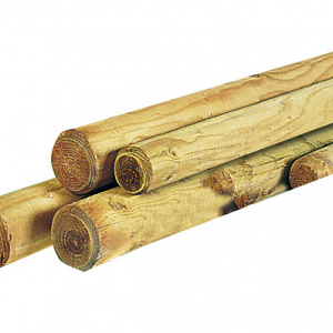 Ronde paal Ø 10 x 500 cm., cilindrisch gefreesd, haaks gekort, 1 zijde gekroond