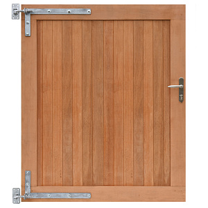 Hardhouten dubbele toegangspoort verticaal geschaafd onbehandeld 300x180 cm incl. beslag