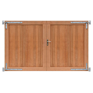 Hardhouten dubbele toegangspoort verticaal geschaafd onbehandeld 300x180 cm incl. beslag